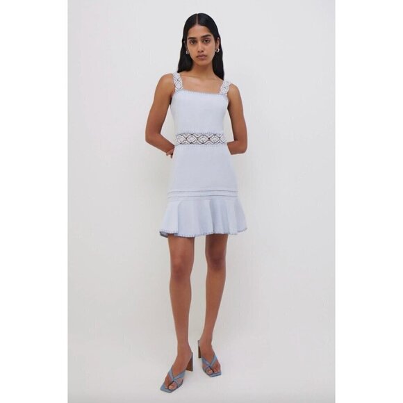 Jonathan Simkhai Flora Macrame Strap Mini Dress Blue Womens Size 10 - Picture 1 of 15